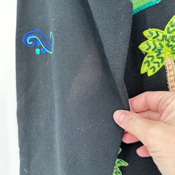 Michael Simon Cardigan Sweater MEDIUM Embroidered Beaded Palm Tree Flamingo - Picture 8 of 10